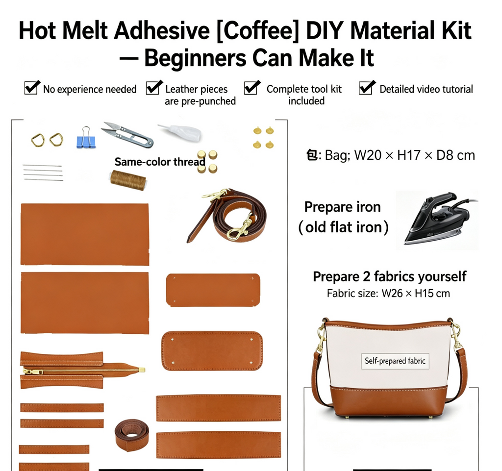 DIY Leather Crossbody Bag Kit – Beginner Top-Grain Cowhide Bag Making Kit