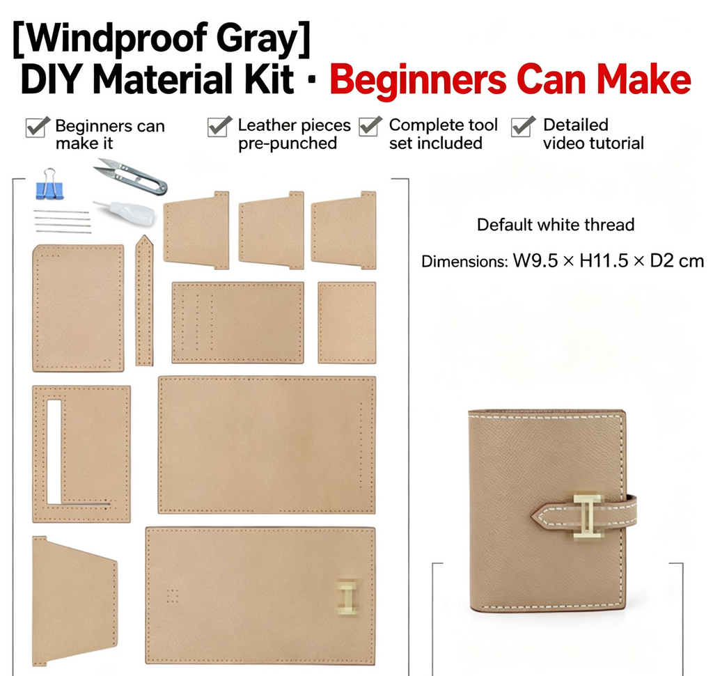 DIY Women's Leather Wallet Kit – Full-Grain Leather Card Holder & Coin Purse Making Kit