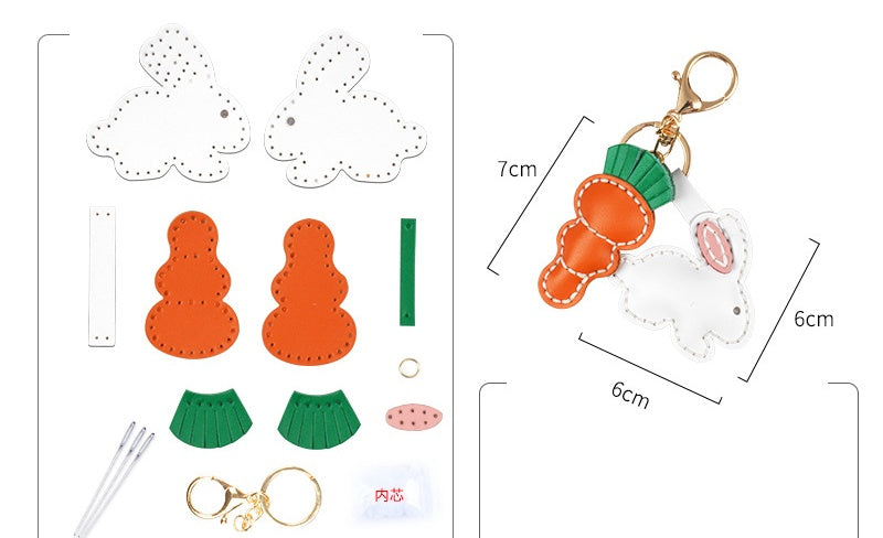 DIY Leather Bunny & Carrot Keychain Kit – Handmade Cute Animal Craft Set for Beginners