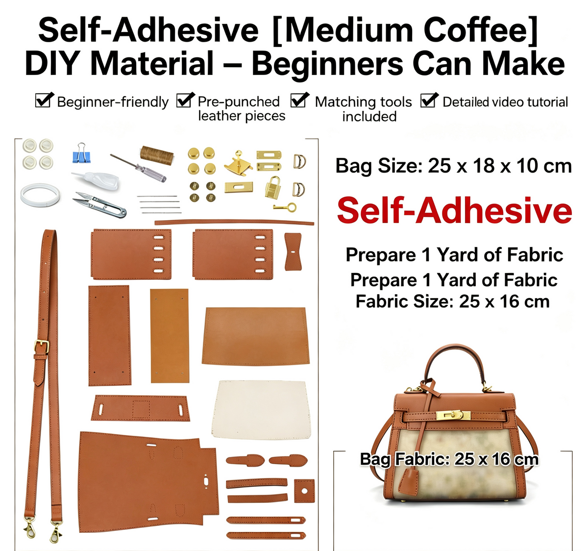 DIY Leather & Fabric Bag Kit – Beginner Crossbody, Shoulder & Handbag Making Kit