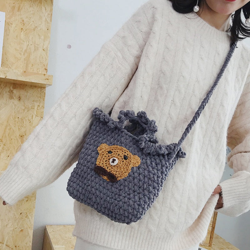 DIY Crochet Animal Shoulder Bag Kit for Beginners – Handmade Bear & Fruit Crossbody Bag with Video Tutorial