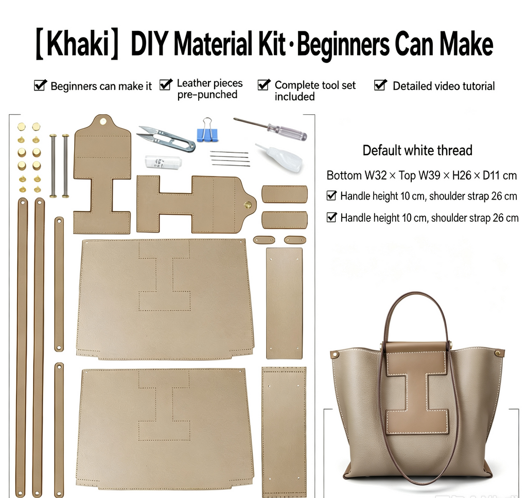 DIY Leather Shoulder Bag Kit – Beginner Large Top-Grain Cowhide Handbag
