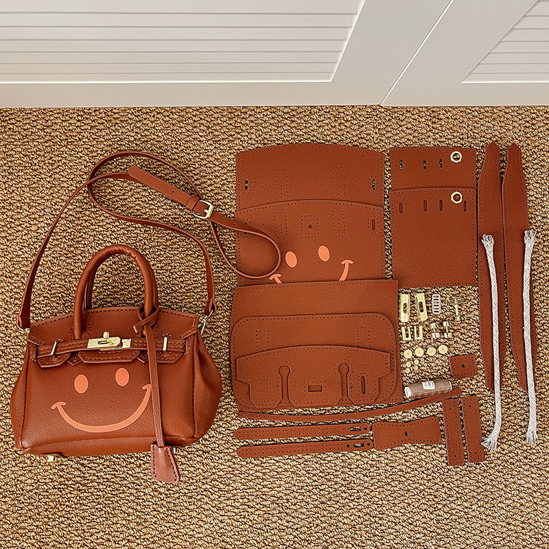 DIY PU Leather Handbag Kit for Beginners – Pre-Cut Crossbody & Handheld Sewing Kit with Video Tutorial, Elegant Small Tote Craft Set
