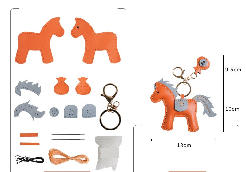 DIY Leather Horse Keychain Kit – Handmade Genuine Leather Craft Set with Video Tutorial (Multicolor)