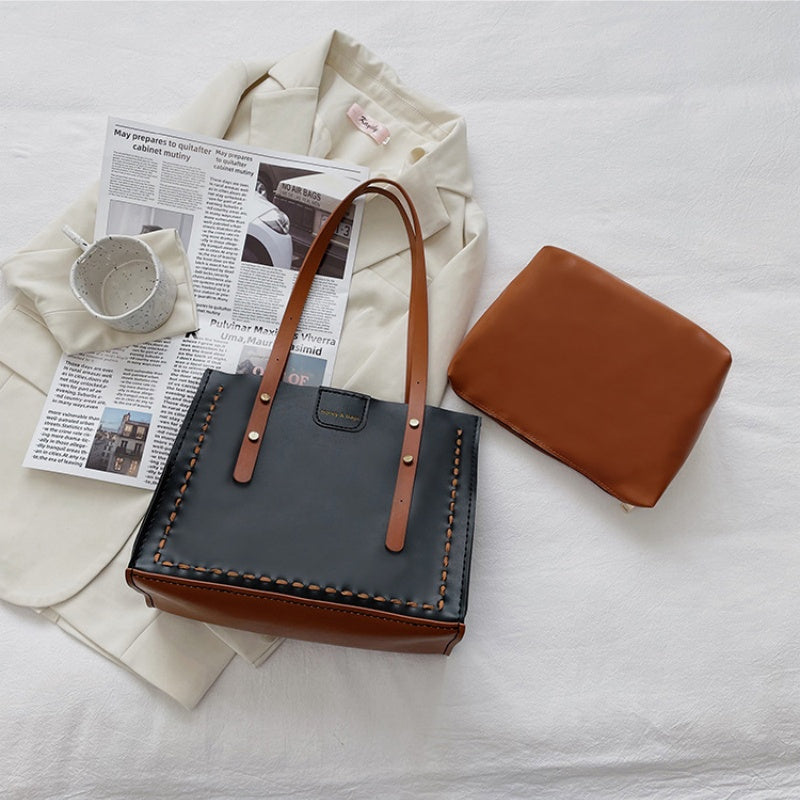 DIY PU Leather Tote Bag Kit for Beginners | Handmade Shoulder Handbag Sewing Craft Set with Video Tutorial | Large Capacity DIY Purse