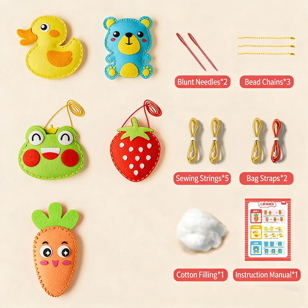 DIY Felt Doll Keychain Craft Kit for Kids – Handmade Sewing Activity Set with 5 Random Designs & Video Tutorial