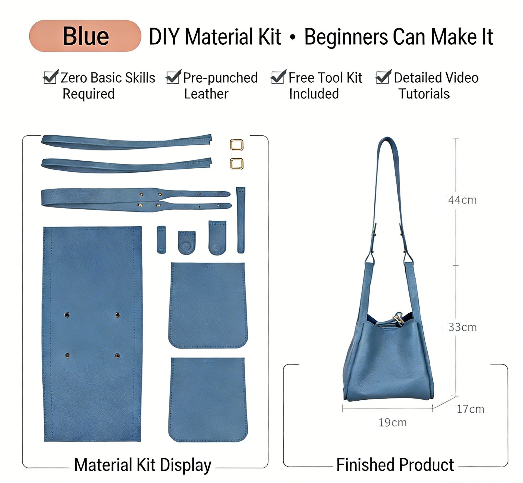DIY Full Grain Leather Shoulder Bag Kit – Handmade Top Layer Cowhide Bag Craft Set for Beginners with Video Tutorial (Premium Daily Use Design)