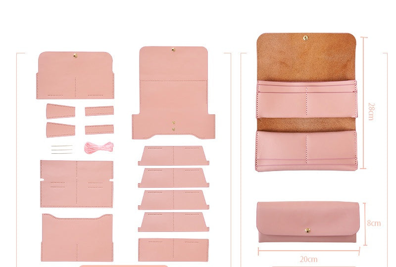DIY Genuine Leather Long Card Holder Wallet Kit – Handmade Bifold Card Wallet Craft Kit for Beginners with Video Tutorial