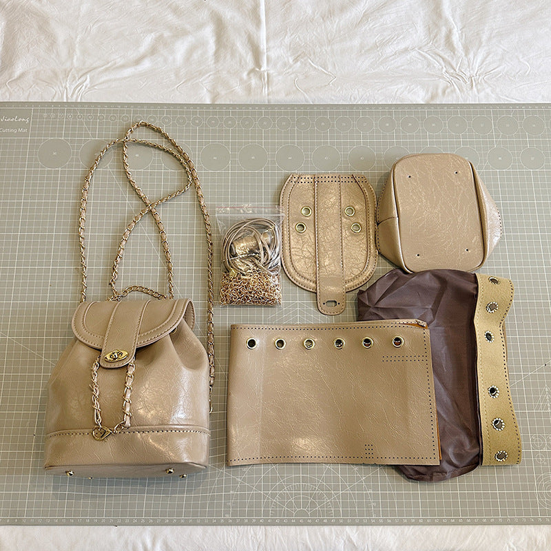 DIY PU Leather Backpack Kit for Beginners – Pre-Cut & Pre-Punched Mini Backpack Sewing Kit with Video Tutorial, Handmade Gift Craft Set