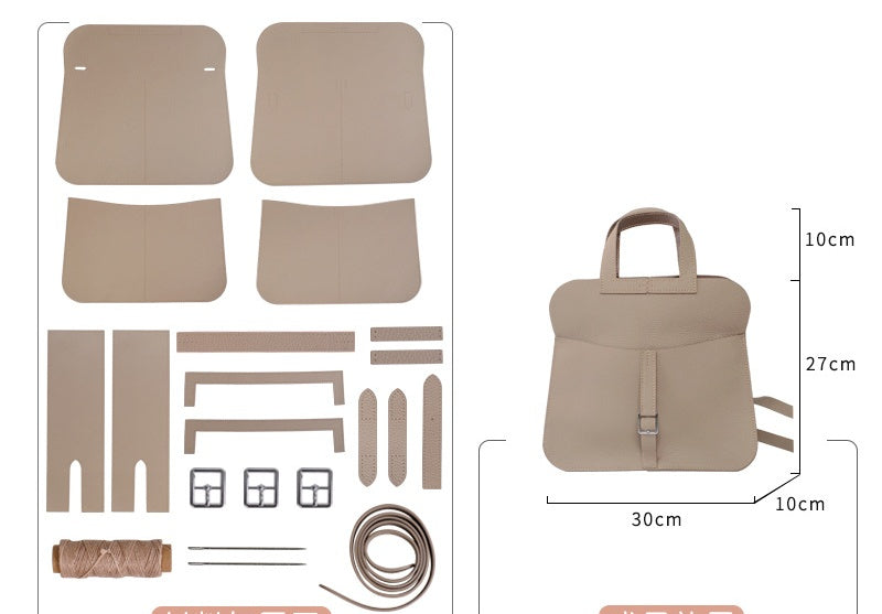 DIY Genuine Leather Tote Bag Kit for Beginners – Handmade Cowhide Shoulder Bag Sewing Kit with Pre-Cut Materials & Video Tutorial