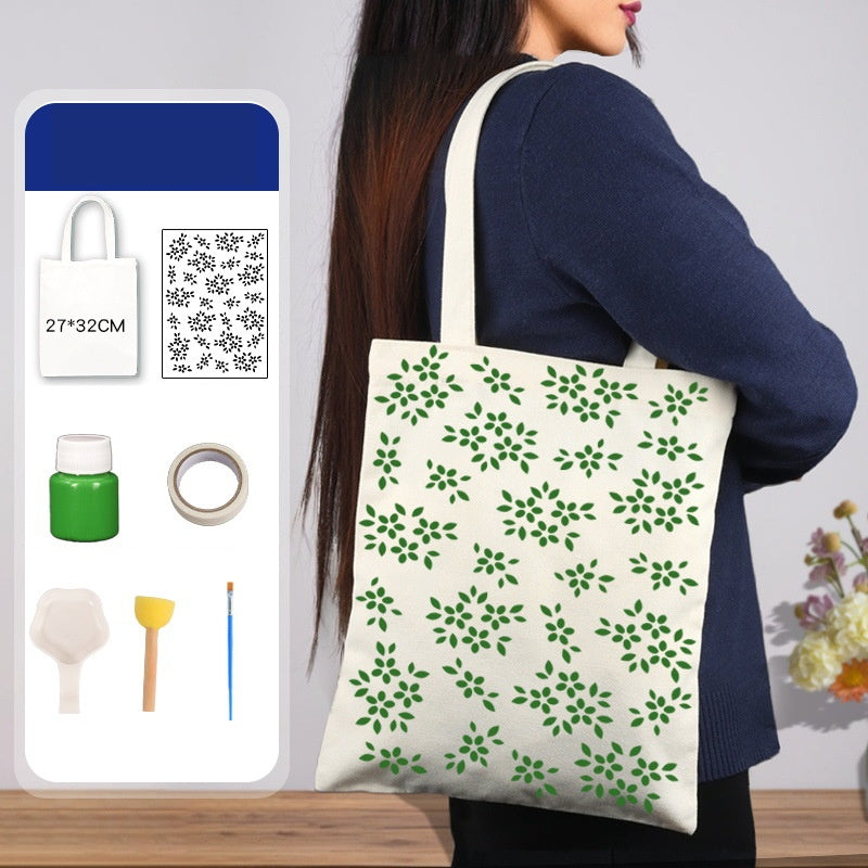 DIY Traditional Printing Canvas Tote Bag Kit – Non-Heritage Art Craft Set with Paint & Stencils