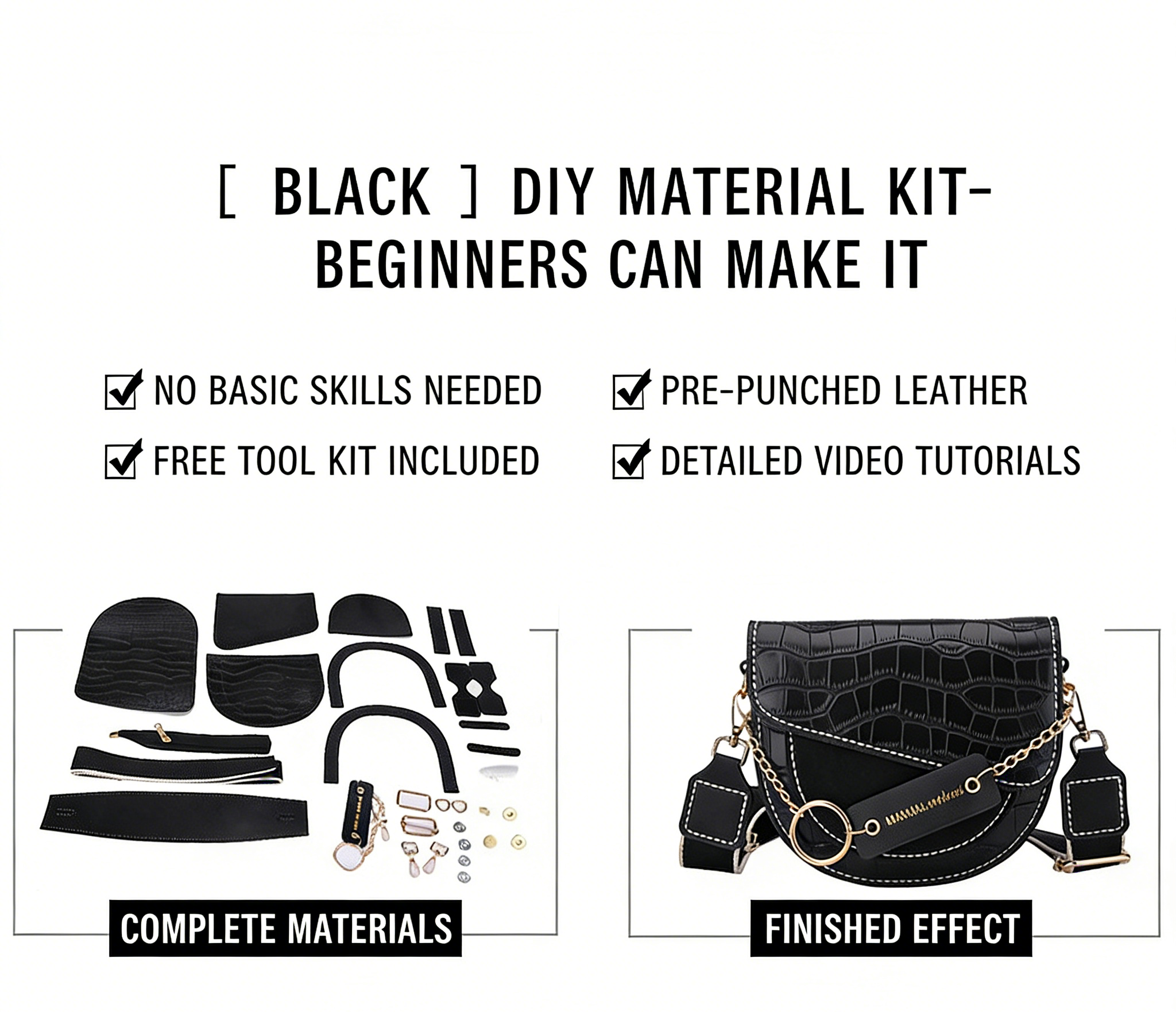 DIY PU Leather Shoulder Bag Kit for Beginners | Handmade Crossbody Purse Sewing Kit with Video Tutorial