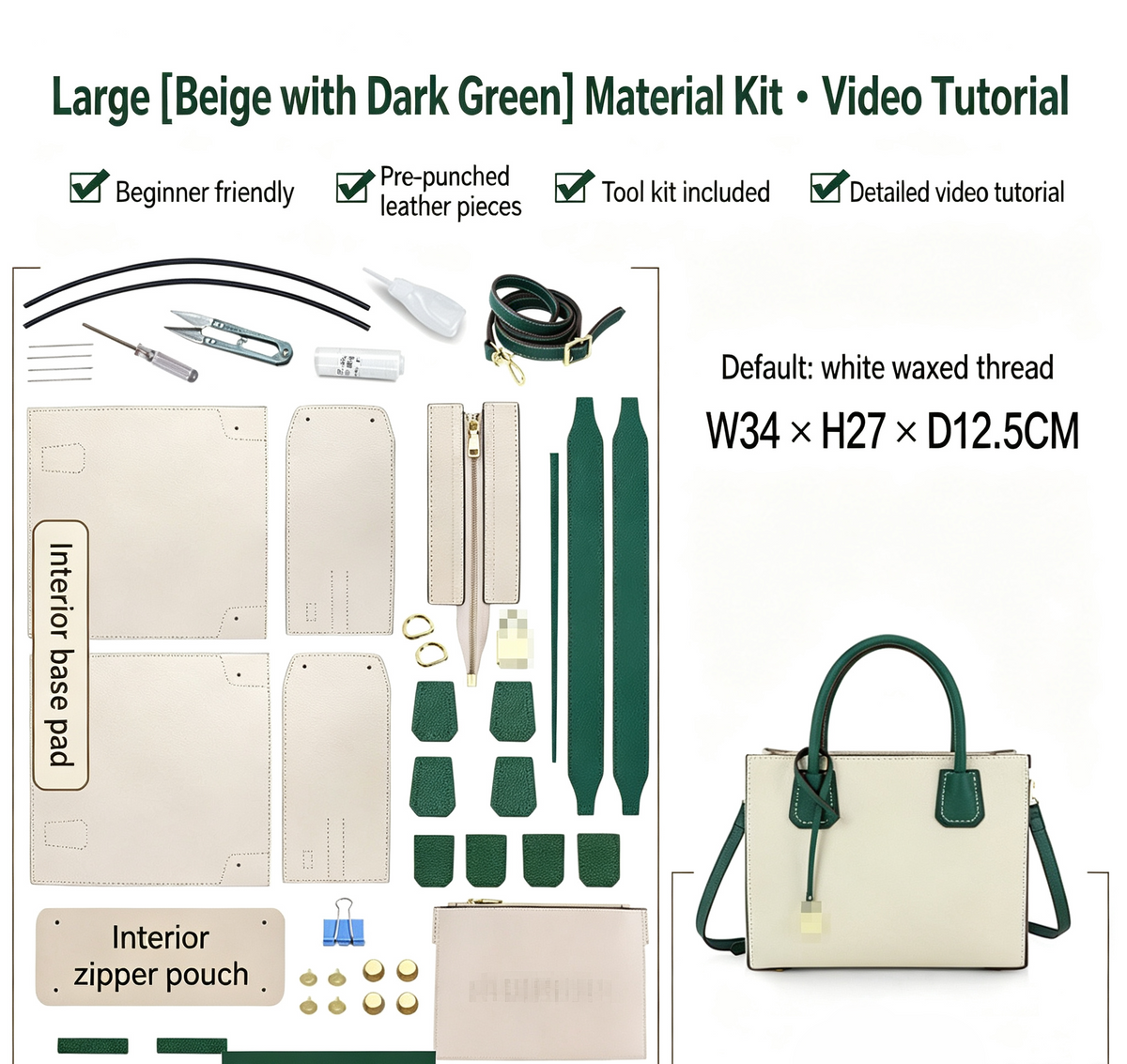 DIY Leather Tote Bag Kit – Beginner Top-Grain Cowhide Crossbody & Shoulder Bag