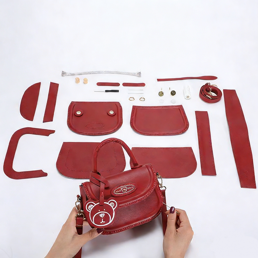 DIY PU Leather Handbag Kit for Beginners – Pre-Cut & Pre-Punched Crossbody Bag Craft Set with Video Tutorial, Handmade Gift Sewing Kit
