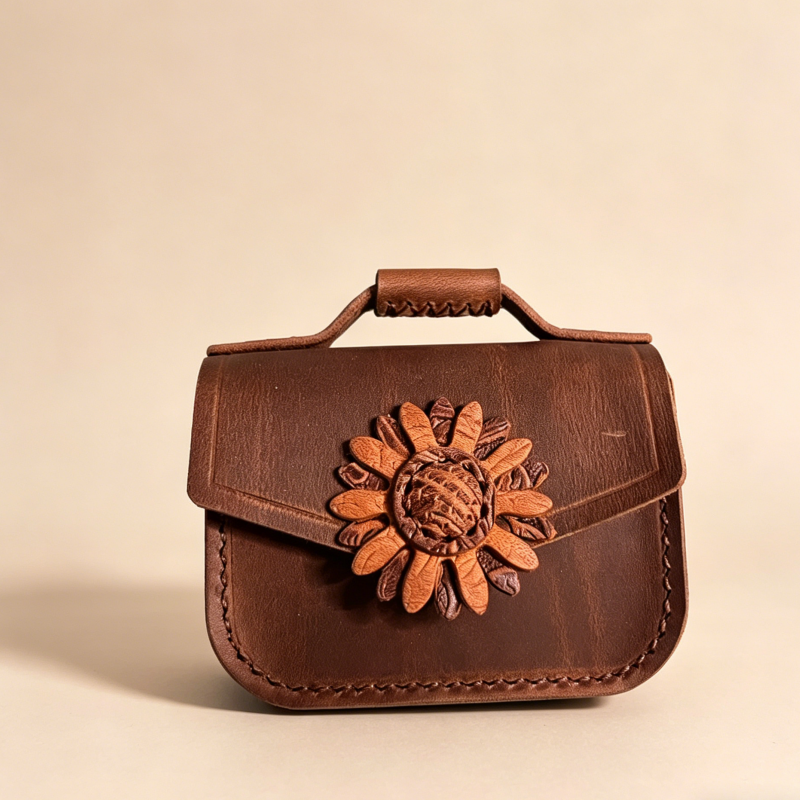 DIY Leather Daisy Keychain Bag Kit – Handmade Cowhide Car Key Holder Craft Set for Beginners (Multifunction Mini Wallet & Lipstick Case)