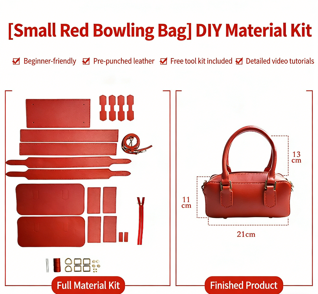 DIY Leather Shoulder Bag Kit for Beginners – Handmade Crossbody Tote Purse Sewing Kit with Pre-Cut Materials & Video Tutorial