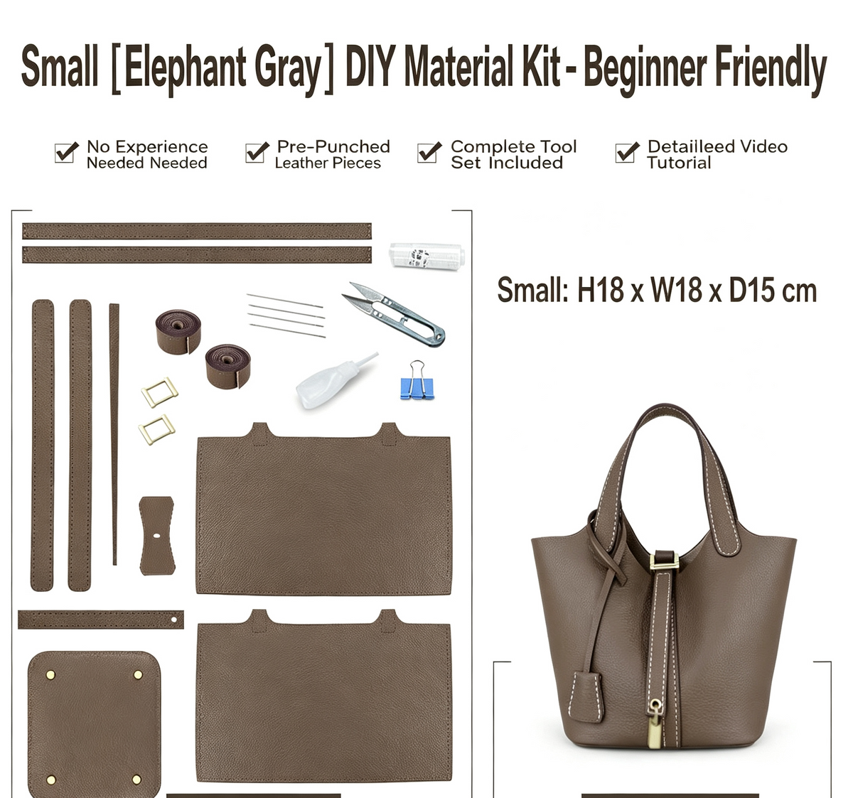 DIY Genuine Leather Handbag Kit for Beginners – Handmade Crossbody Purse Making Set with Video Tutorial & Complete Materials