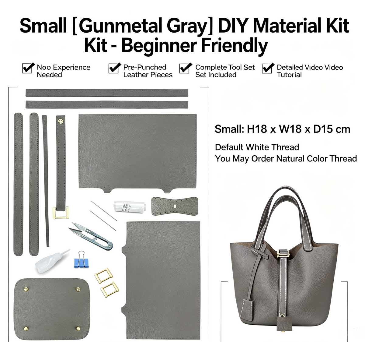 DIY Genuine Leather Handbag Kit for Beginners – Handmade Crossbody Purse Making Set with Video Tutorial & Complete Materials