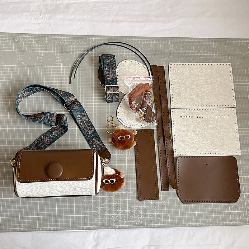 DIY PU Leather Crossbody Bag Kit for Beginners – Pre-Cut Shoulder Purse Sewing Craft Kit with Video Tutorial, Handmade Gift Bag