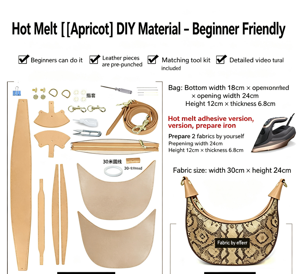 DIY Crescent Shoulder Bag Kit for Beginners, Handmade Genuine Leather Underarm Bag Making Kit, Creative Sewing Craft Gift for Women