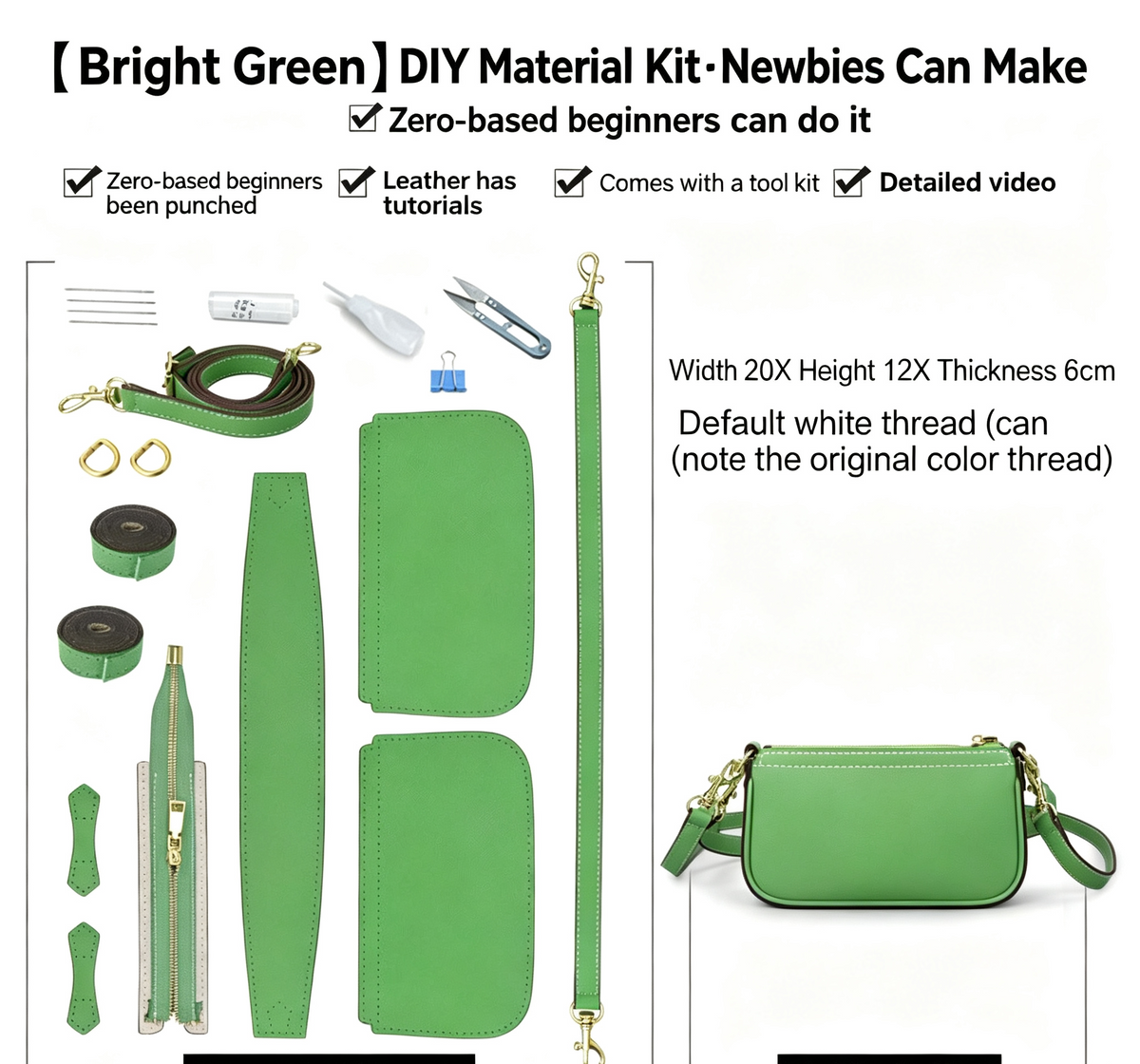 DIY Leather Envelope Bag Kit for Beginners – Mini Crossbody Shoulder Bag Making Kit