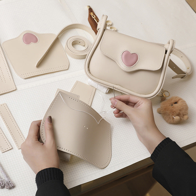 DIY PU Leather Handbag Kit for Beginners – Pre-Cut & Pre-Punched Shoulder Bag Sewing Kit with Video Tutorial, Handmade Gift Craft Set