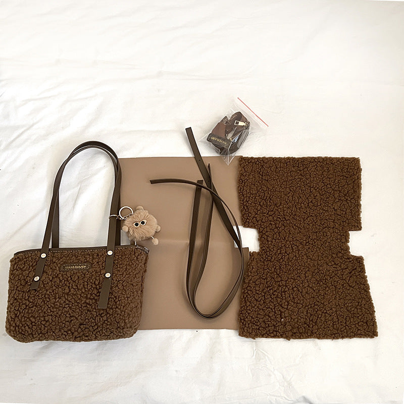 DIY Plush & PU Leather Handbag Kit – Beginner-Friendly 8-Minute Craft Set | Pre-Cut Materials | Handmade Shoulder & Tote Bag Gift for Her
