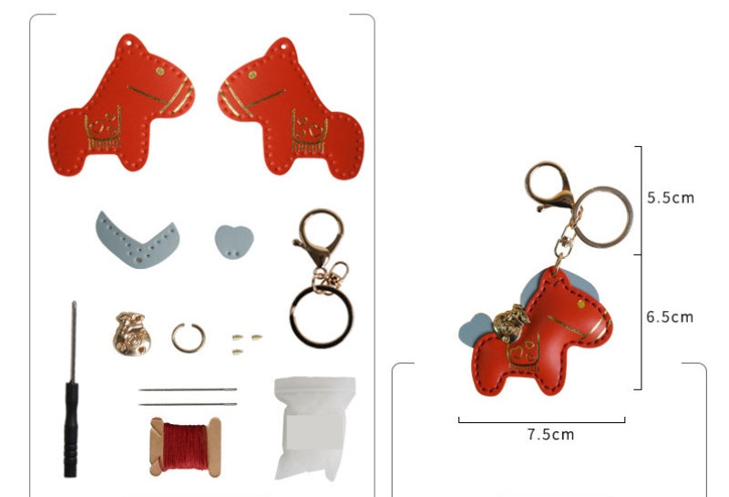 DIY Horse Keychain Craft Kit | Beginner-Friendly Handmade PU Leather Keychain Set | 8-Min Easy Sewing Gift Kit