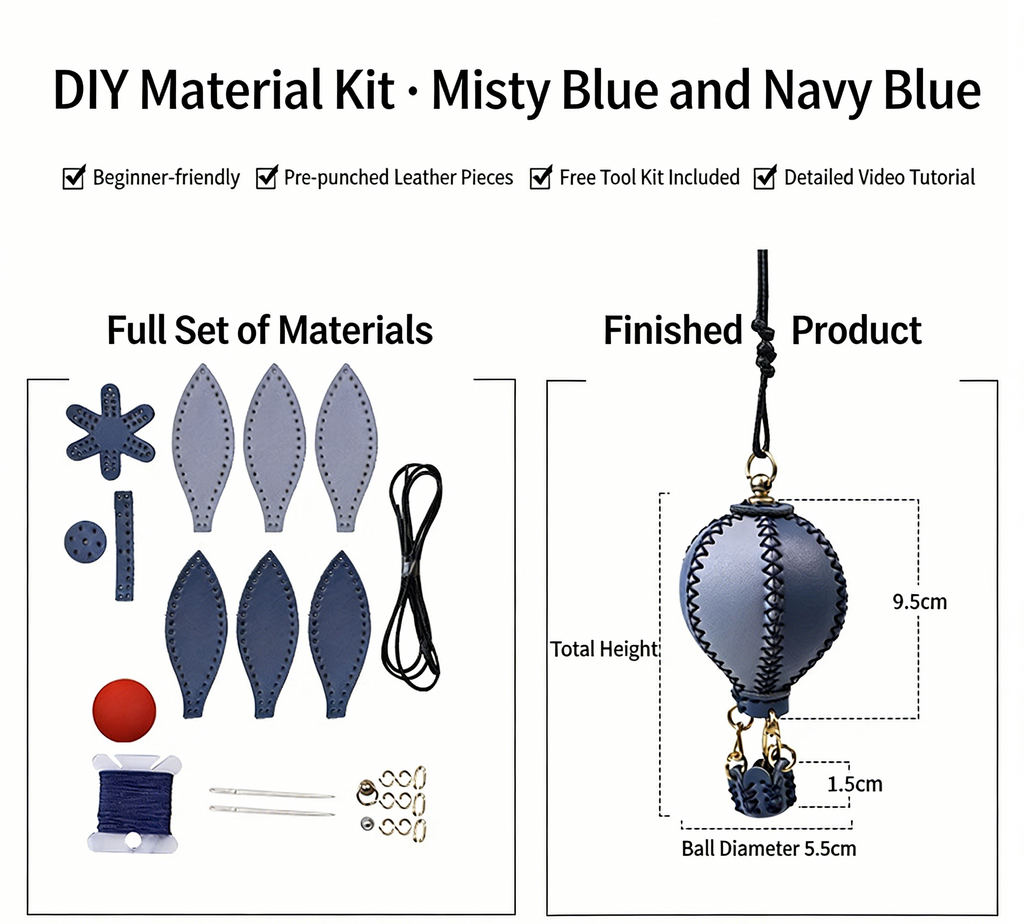 DIY Genuine Leather Keychain Charm Kit for Beginners – Handmade Bag Charm & Keyring Craft Kit with Pre-Cut Materials and Video Tutorial