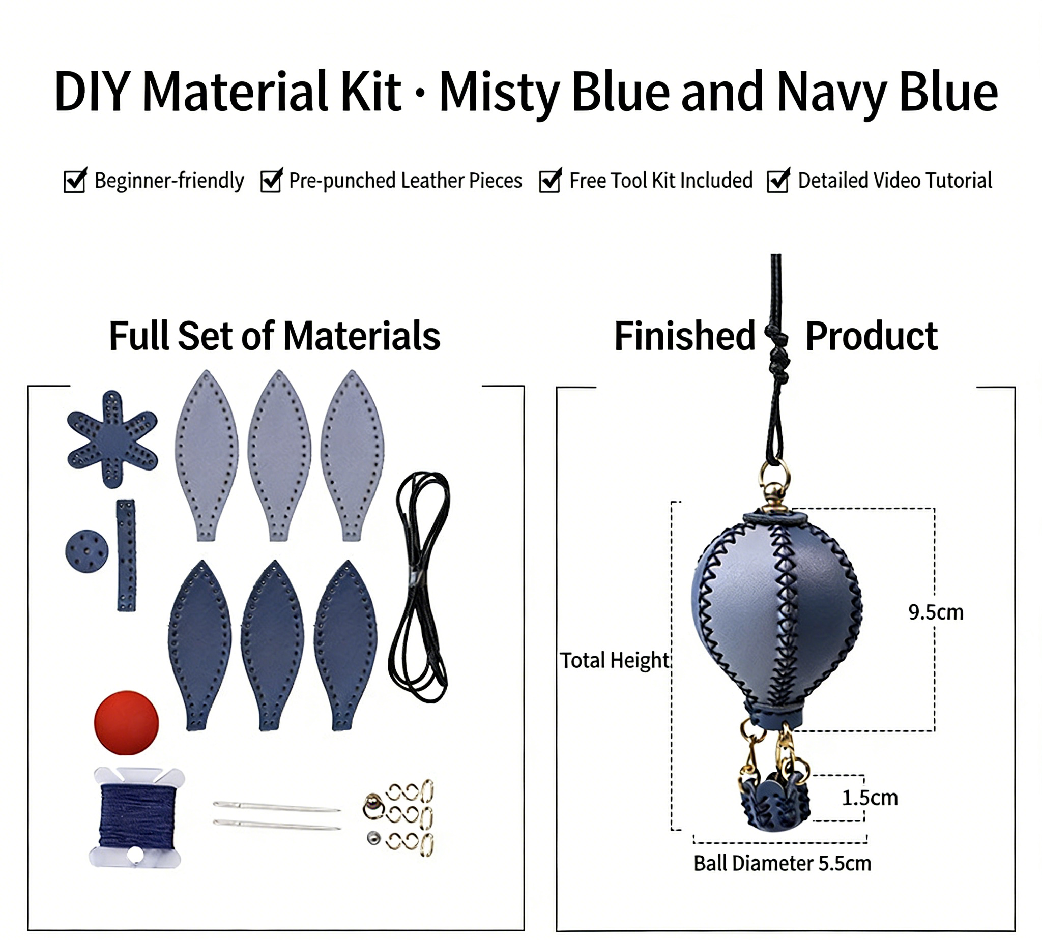 DIY Genuine Leather Keychain Charm Kit for Beginners – Handmade Bag Charm & Keyring Craft Kit with Pre-Cut Materials and Video Tutorial