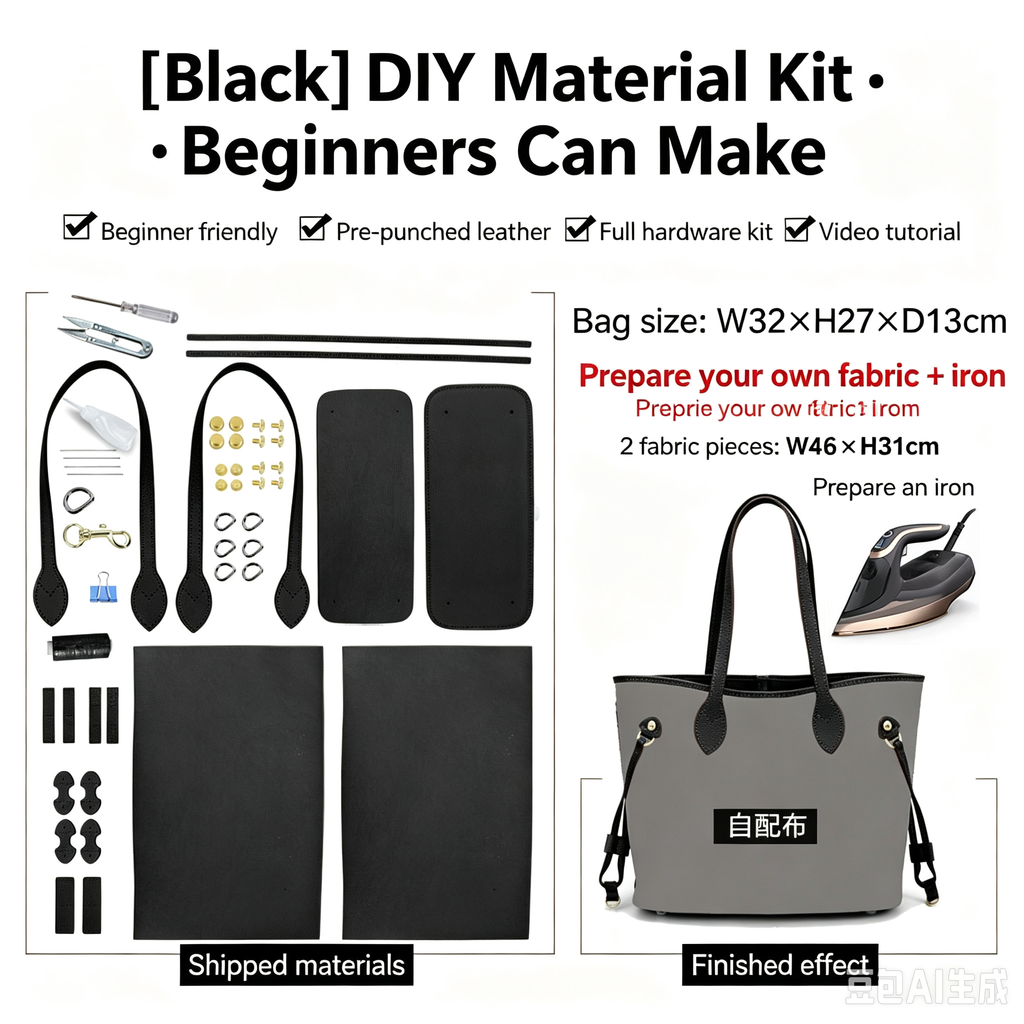 DIY Leather Tote Bag Kit – Beginner Large Cowhide Work & Shoulder Bag