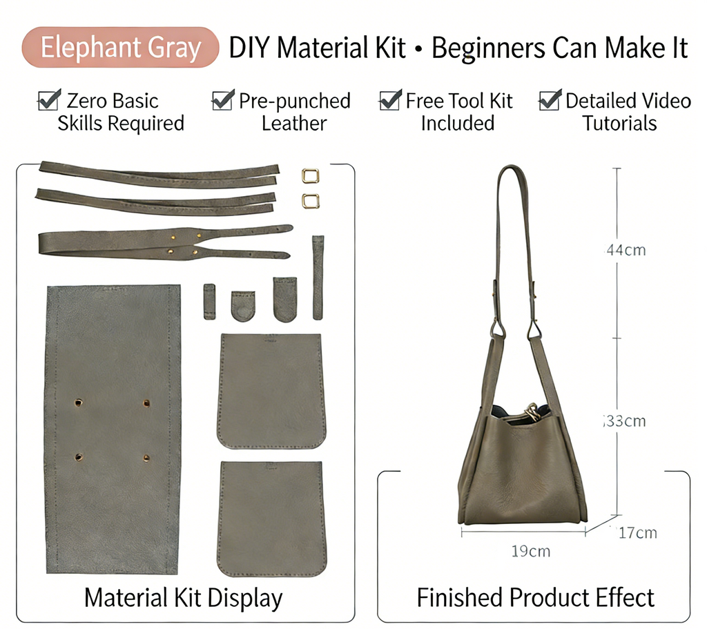 DIY Full Grain Leather Shoulder Bag Kit – Handmade Top Layer Cowhide Bag Craft Set for Beginners with Video Tutorial (Premium Daily Use Design)