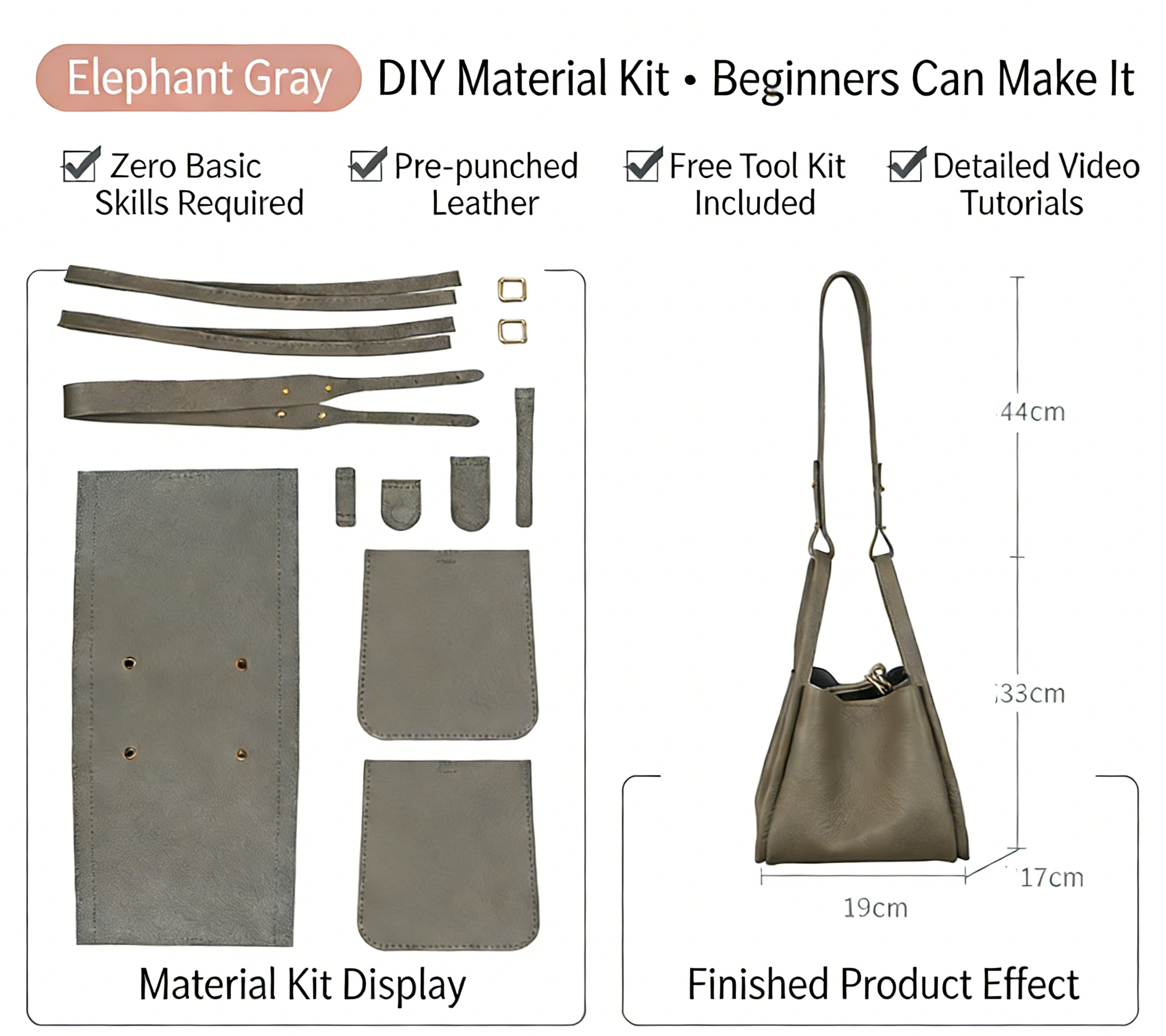 DIY Full Grain Leather Shoulder Bag Kit – Handmade Top Layer Cowhide Bag Craft Set for Beginners with Video Tutorial (Premium Daily Use Design)