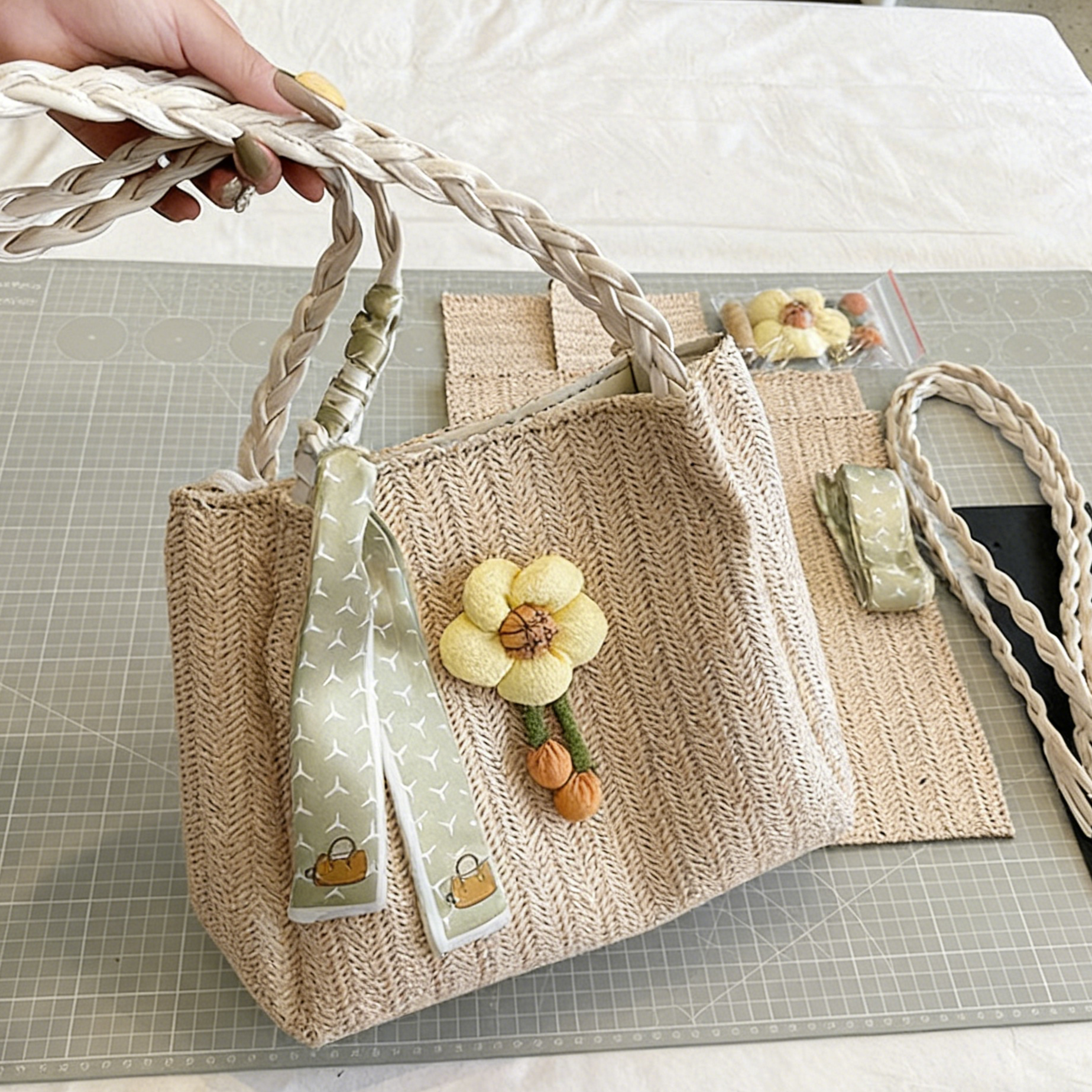 DIY PU Leather Tote Bag Kit for Beginners – Handmade Shoulder Bag Craft Set with Video Tutorial & Pre-Cut Materials