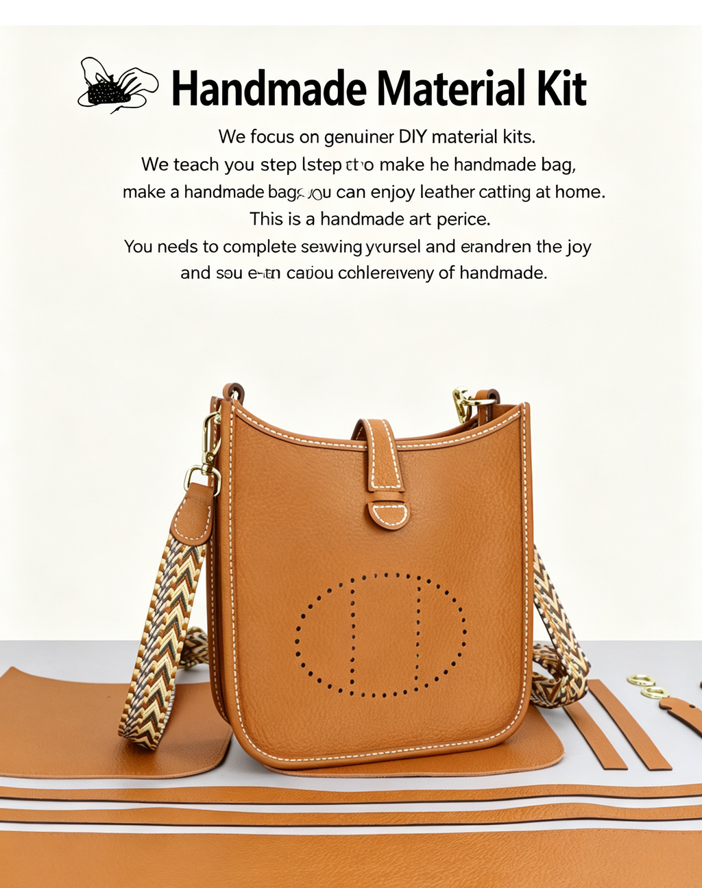 DIY Leather Crossbody Bag Kit for Beginners, Handmade Cowhide Shoulder Bag Sewing Kit, Pre-Cut Leather Craft Kit with Video Tutorial