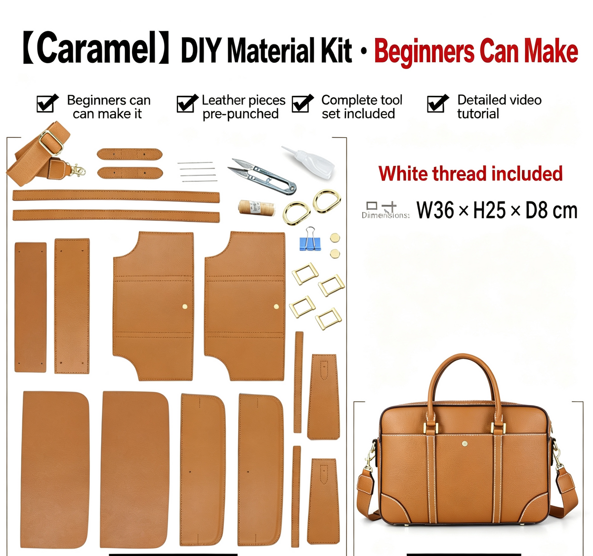 DIY Men's Full-Grain Leather Tote Bag Kit – Handmade Leather Shoulder & Crossbody Bag