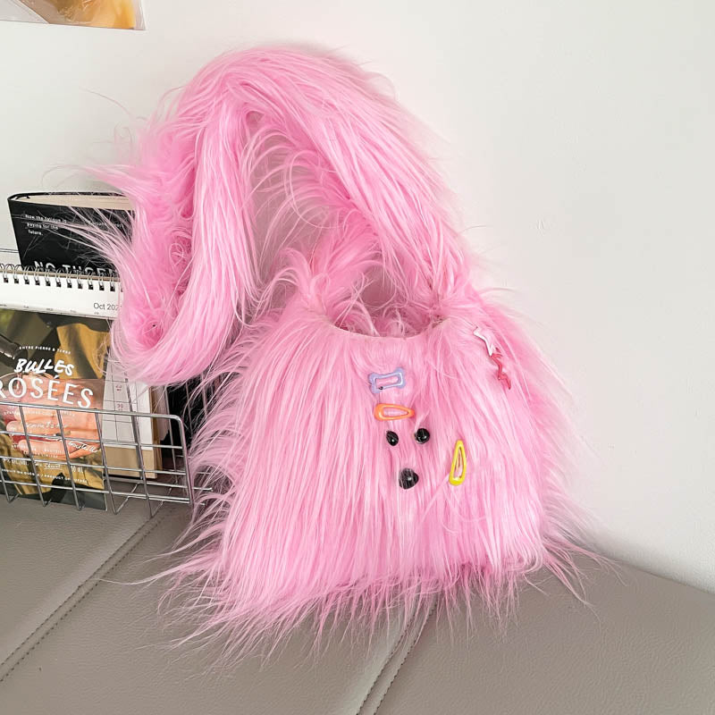 DIY Plush Crossbody Bag Kit for Beginners – Handmade Furry Shoulder Purse Sewing Kit with Pre-Cut Materials & Video Tutorial