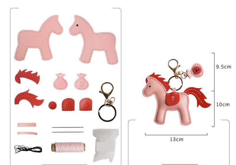 DIY Leather Horse Keychain Kit – Handmade Genuine Leather Craft Set with Video Tutorial (Multicolor)
