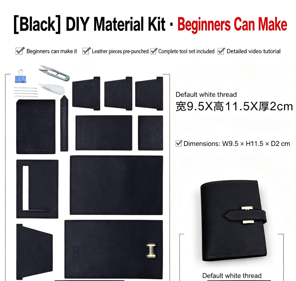 DIY Women's Leather Wallet Kit – Full-Grain Leather Card Holder & Coin Purse Making Kit