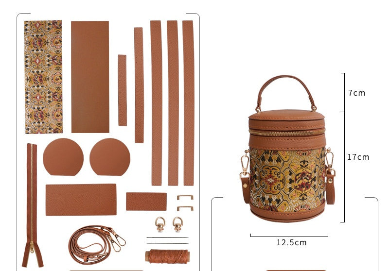 DIY Genuine Leather Handbag Kit for Beginners – Handmade Crossbody Tote Bag Sewing Kit with Pre-Cut Cowhide Leather & Video Tutorial