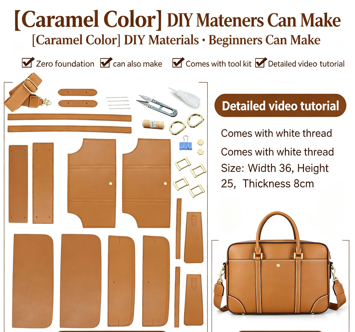 DIY Leather Laptop Briefcase Kit – Beginner Men's Cowhide Work Bag