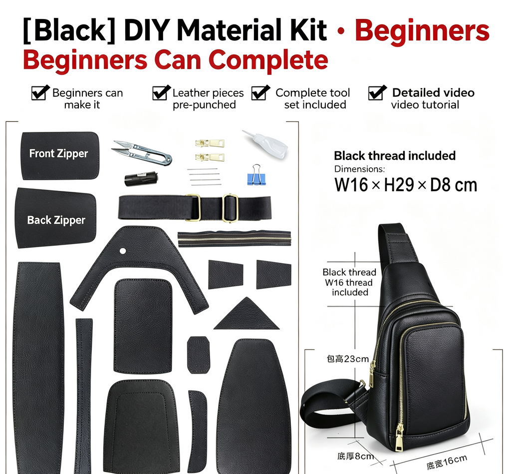 DIY Men's Leather Sling Bag Kit – Full-Grain Leather Crossbody Bag Making Kit