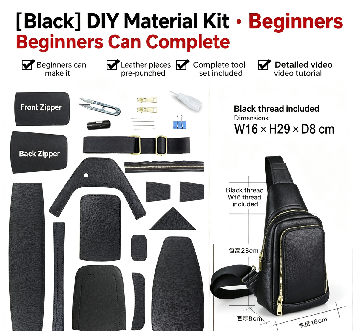 DIY Men's Leather Sling Bag Kit – Full-Grain Leather Crossbody Bag Making Kit