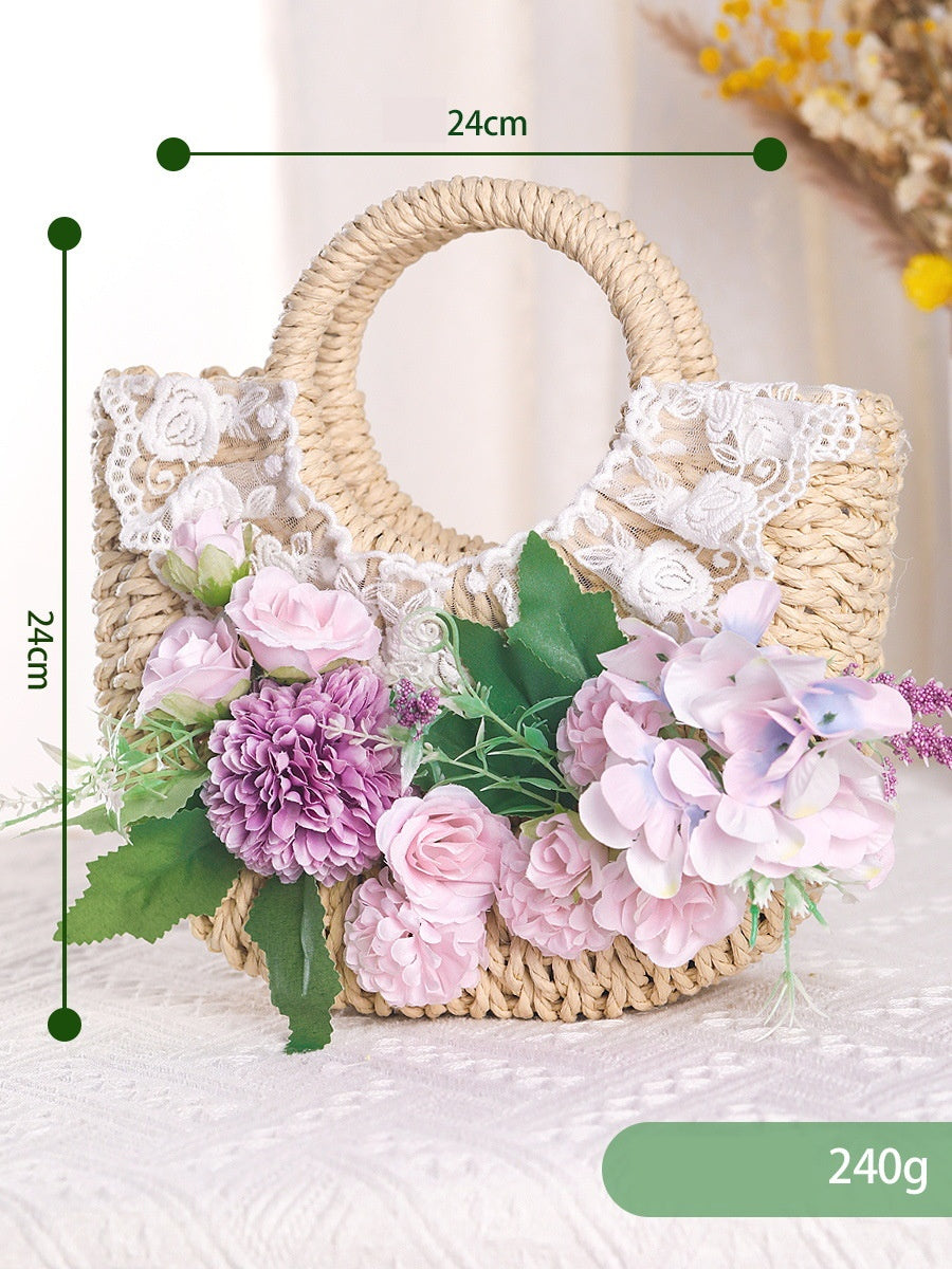 DIY Floral Straw Tote Bag Kit for Mother’s Day | Handmade Woven Handbag Craft Set with Artificial Flowers | Beginner Friendly 8-Minute DIY Gift Bag