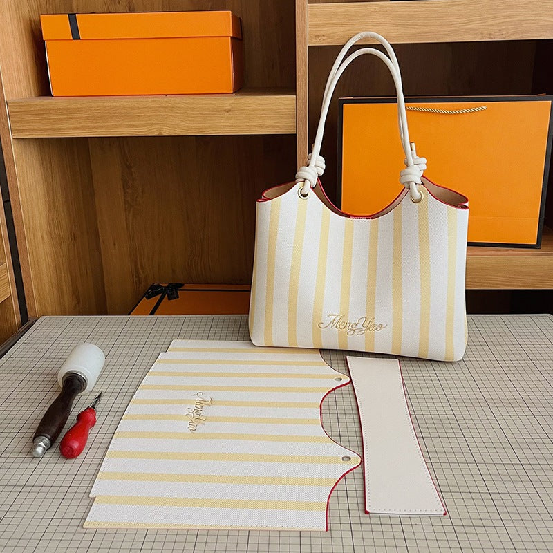 DIY Striped PU Leather Tote Bag Kit | Large Capacity Handmade Shoulder Bag Craft Set with Video Tutorial