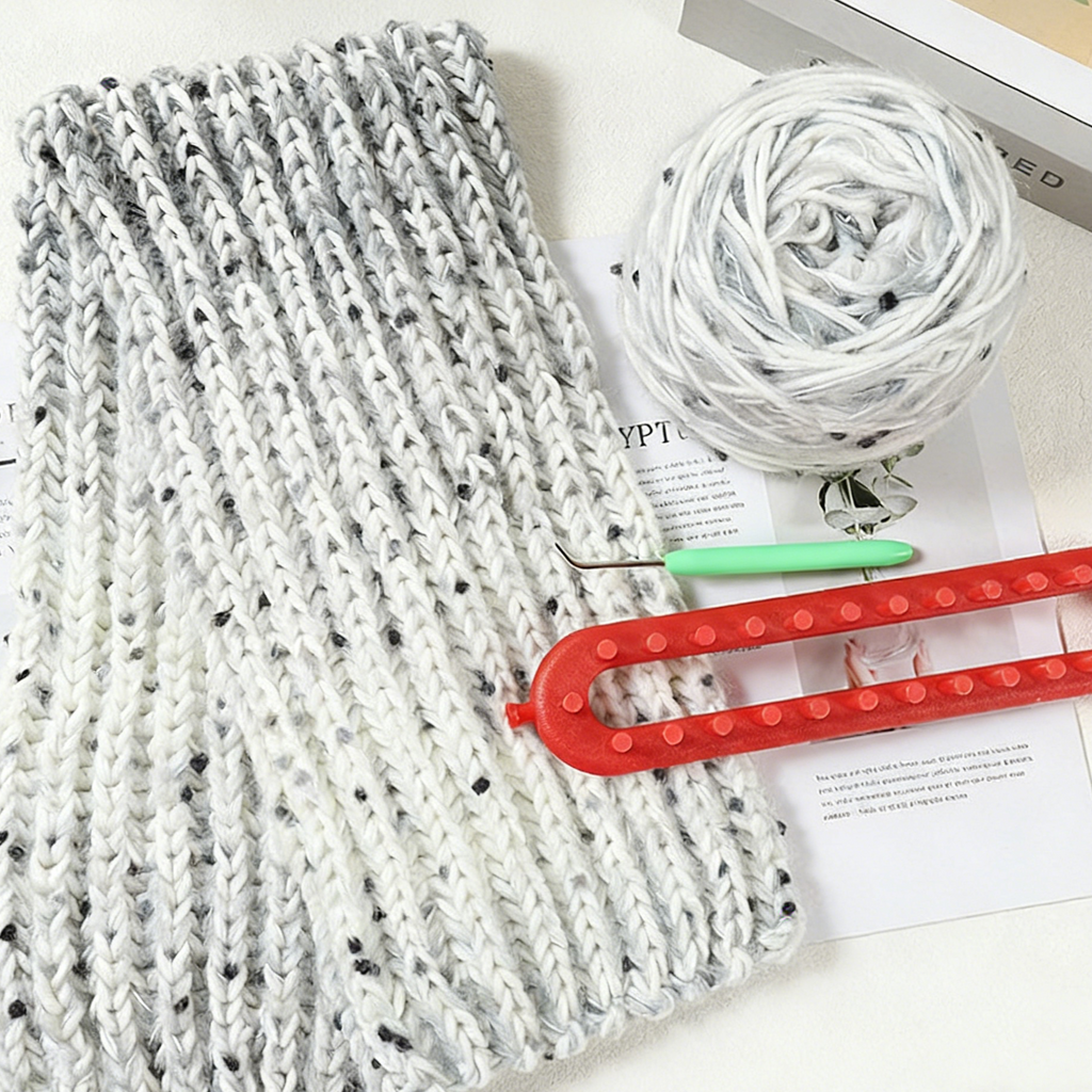 DIY Gradient Scarf Knitting Kit for Beginners – Easy Handmade Rainbow Scarf Set with Video Tutorial & Weaving Tool Included