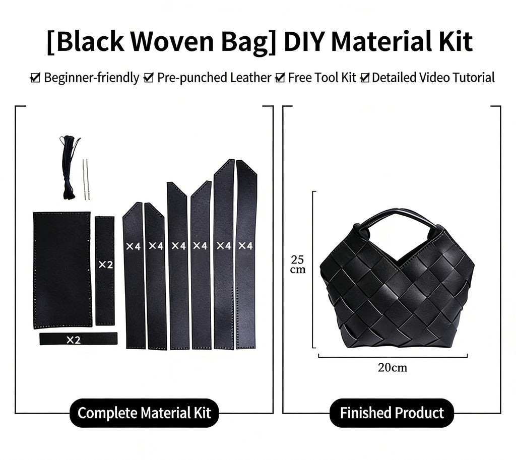 DIY Wide Grid Woven Mini Hand Tote Bag Sewing Kit, Genuine Leather & PU Material Multi Color Handmade Craft Bag For Women