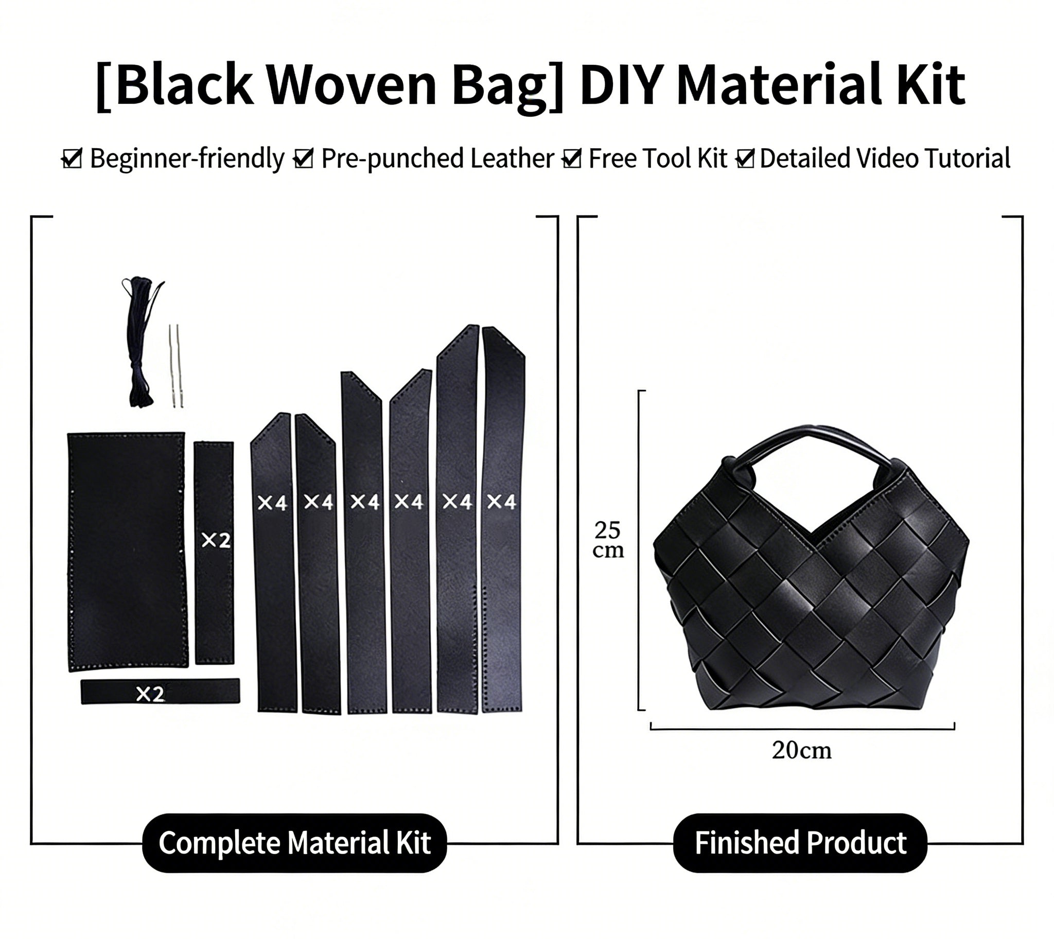 DIY Wide Grid Woven Mini Hand Tote Bag Sewing Kit, Genuine Leather & PU Material Multi Color Handmade Craft Bag For Women