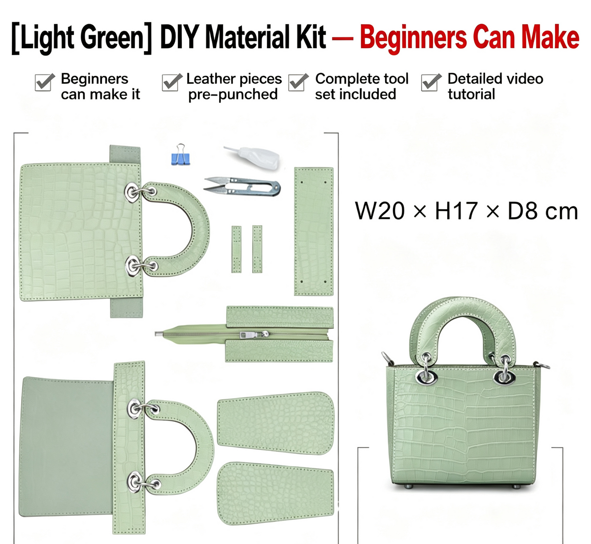 DIY Women's Leather Handbag Kit – Full-Grain Leather Crossbody & Shoulder Bag Making Kit