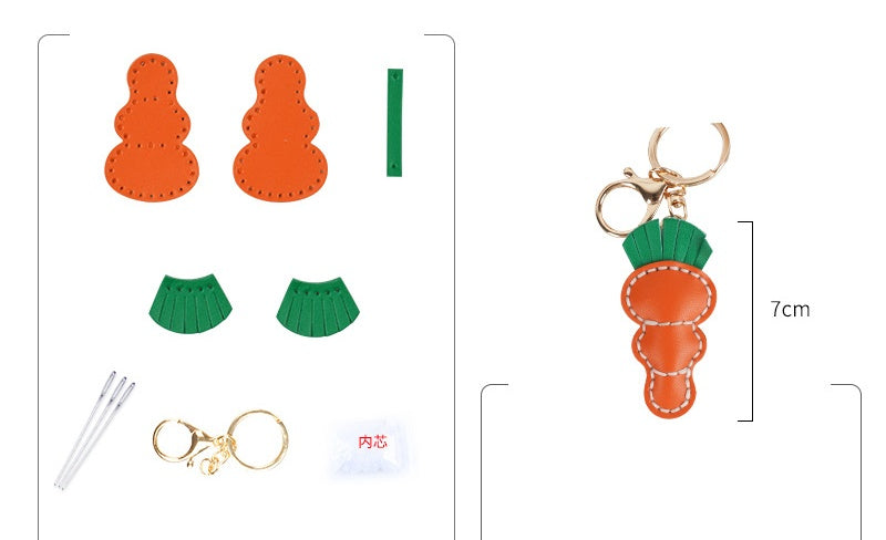 DIY Leather Bunny & Carrot Keychain Kit – Handmade Cute Animal Craft Set for Beginners